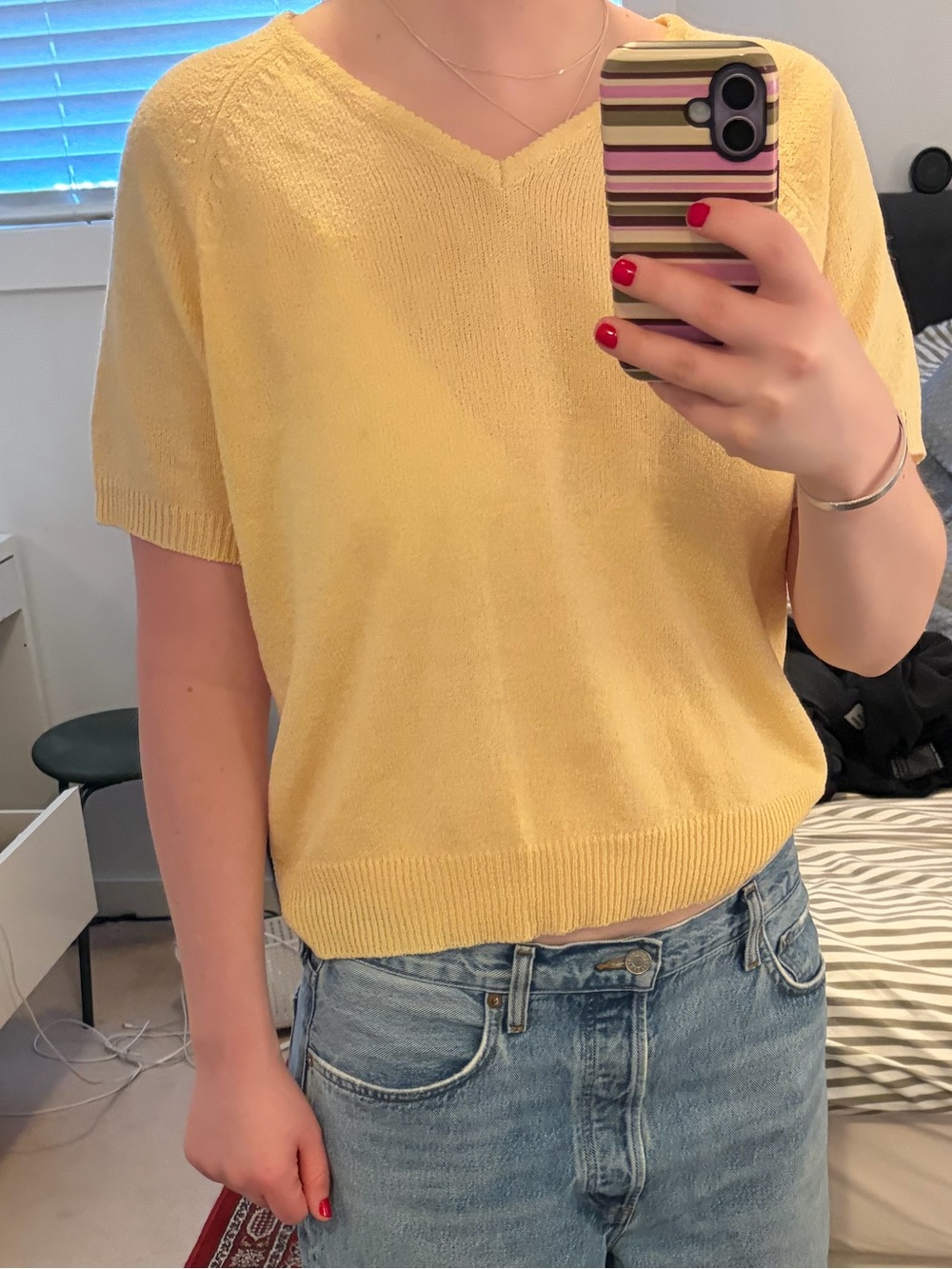 White Stag Soft Yellow V-Neck Short Sleeve Top